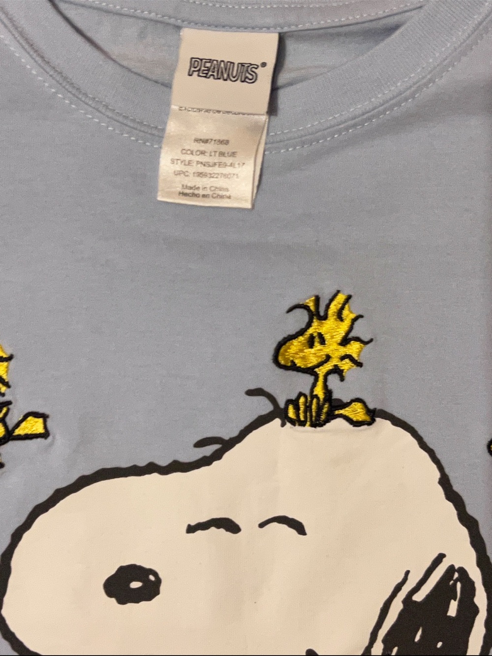 Peanuts Light Blue Snoopy & Woodstock Short Sleeve Tee Size Small - Picture 4 of 4